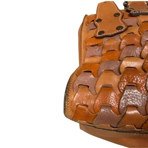 Mulberry Camel Cognac & Taupe Interlocking Woven Leather Roxanne Tote Bag Y2K - Picture 8 of 16